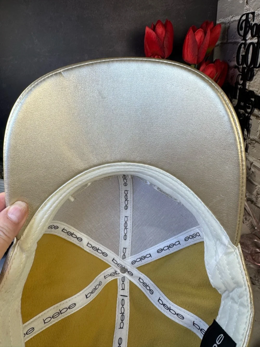 bebe Metallic Gold Crystal-Embellished Baseball Cap - Picture 6 of 8